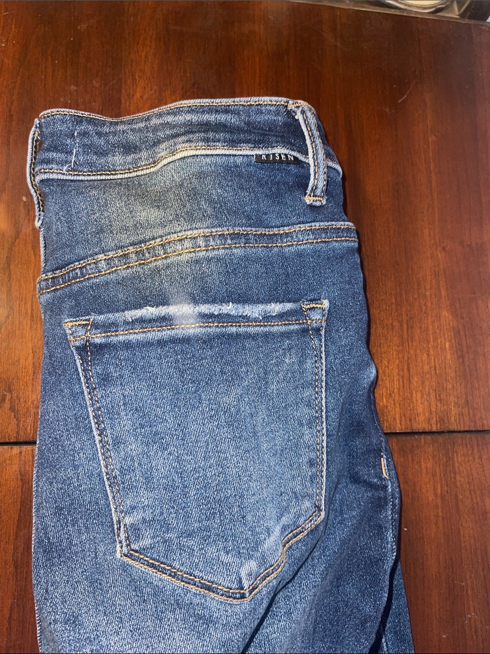Dark Blue Distressed Wide-Leg Jeans - Picture 2 of 3